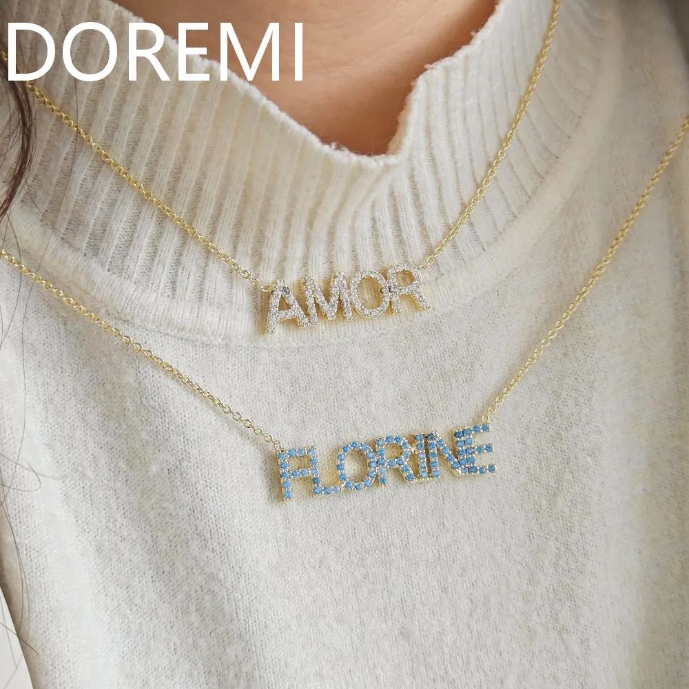 DOREMI Personalized Diamond Custom Diamond Name Necklace 6mm/9mm Size Letters Crystal Name Necklace
