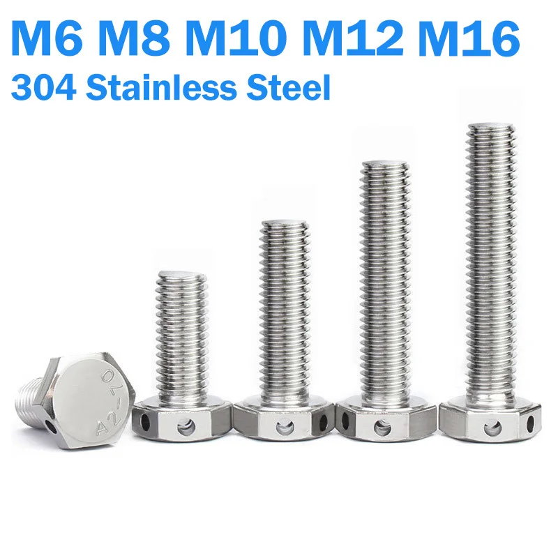 M6 M8 M10 M12 M16 304 Stainless Steel Head Perforated External Hexagon Screw Blot Screw With Safety Hole Length:12-100mm