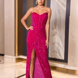 Night dress without handle with fish bone front slit, long dress without back, hot pink, royal blue, engagement, graduation party, birthday, maxi dress 12 Main Sales Royal Blue Graduation Dress - №2