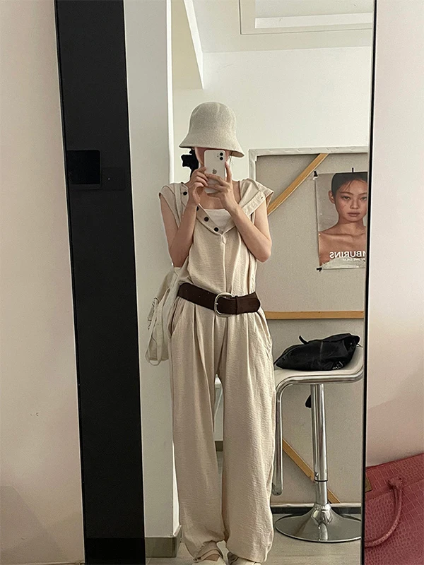 จั๊มสูทมีฮู้ดสไตล์เรโทรสำหรับผู้หญิง แฟชั่นต้นฤดูใบไม้ร่วง ใส่เลเยอร์ได้ สบายๆ ช่วยให้ดูผอมเพรียว กางเกงขายาว