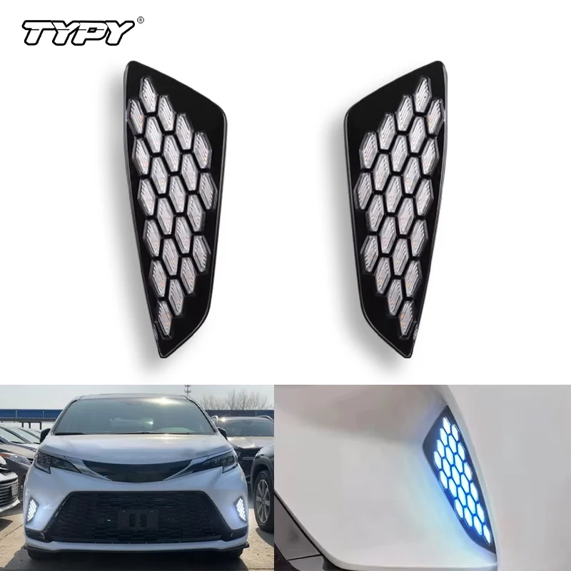 TYPY 2 SZTUK Samochodowe światła LED DRL do Toyoty Sienna XSE 2021 2022 2023 2024 Światła do jazdy dziennej Osłona świateł przeciwmgielnych Awith żółty kierunkowskaz