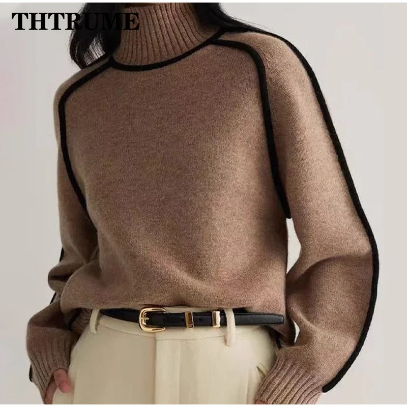 Autumn Winter Chic Sweater Fashion Korean Long Sleeve Turtleneck Elegant Warm Pullovers Casual Office Lady High Street Sweaters