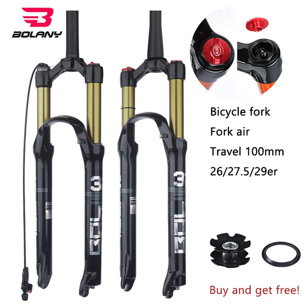 

Bolany Magnesium Alloy MTB Bicycle Fork Supension Air 26/27.5/ 29er Inch Mountain Bike 32 RL100mm Fork For A Bicycle Accessories