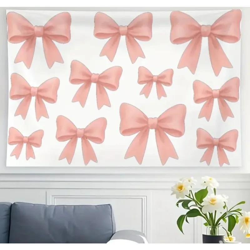 

Soft Pink Bow Art Tapestry Wall Hanging Perfect for Bedroom and Living Room Decoration Home Decor