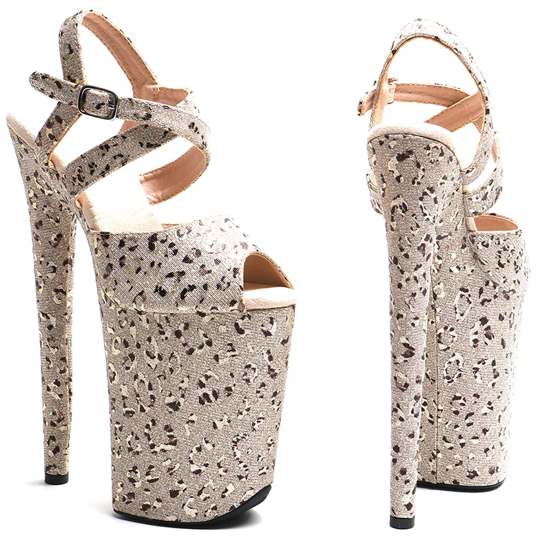 Leecabe 23cm/ 9inches Glitter Leopard print  upper  platform  high heel  open toe sandals  pole dance shoes