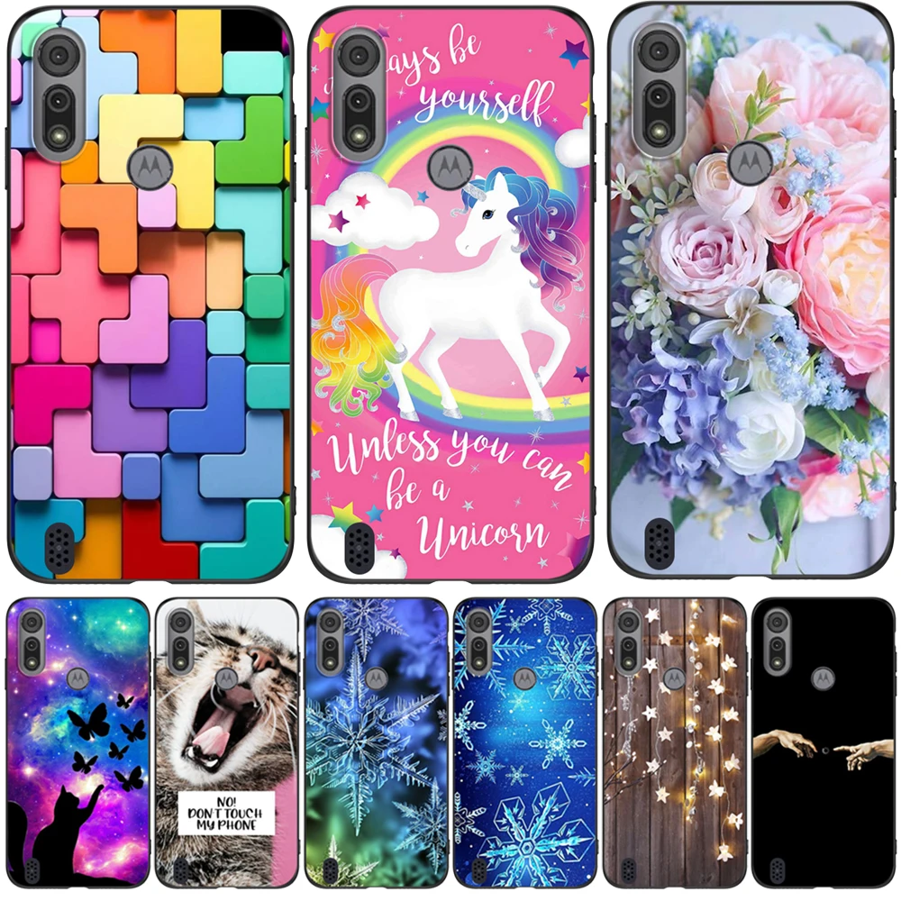 For Motorola Moto E6S E6i Case Phone Cover Protective Soft Silicone Black Tpu Case unicorn