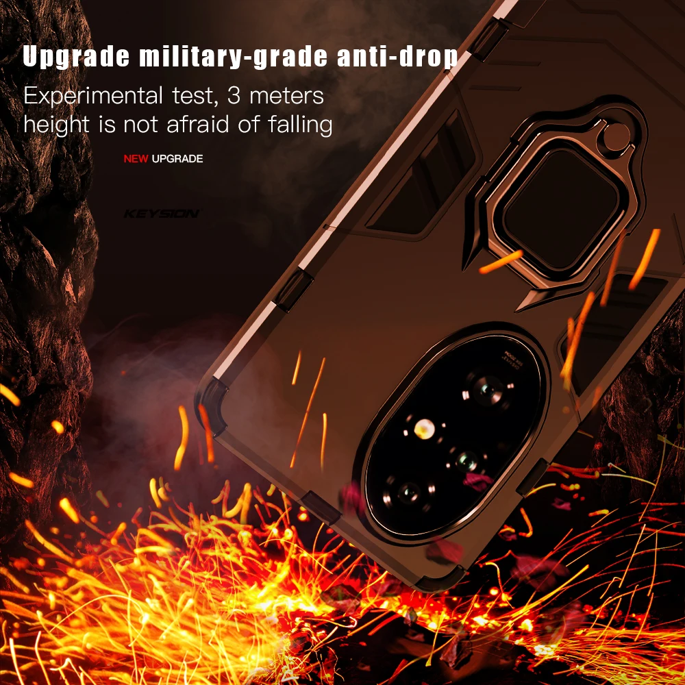 KEYSION Shockproof Armor Case for HONOR 200 Pro 5G Soft Silicone+PC Metal Ring Stand Phone Back Cover for Huawei Honor 200 Pro