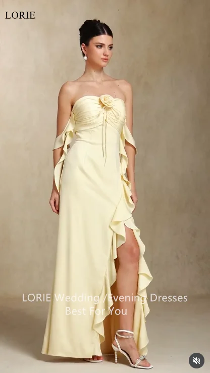 LORIE-vestidos de fiesta de flores, sin tirantes, con abertura lateral, plisados, vestido de fiesta de playa, volantes, corte en A, vestidos de graduación personalizados