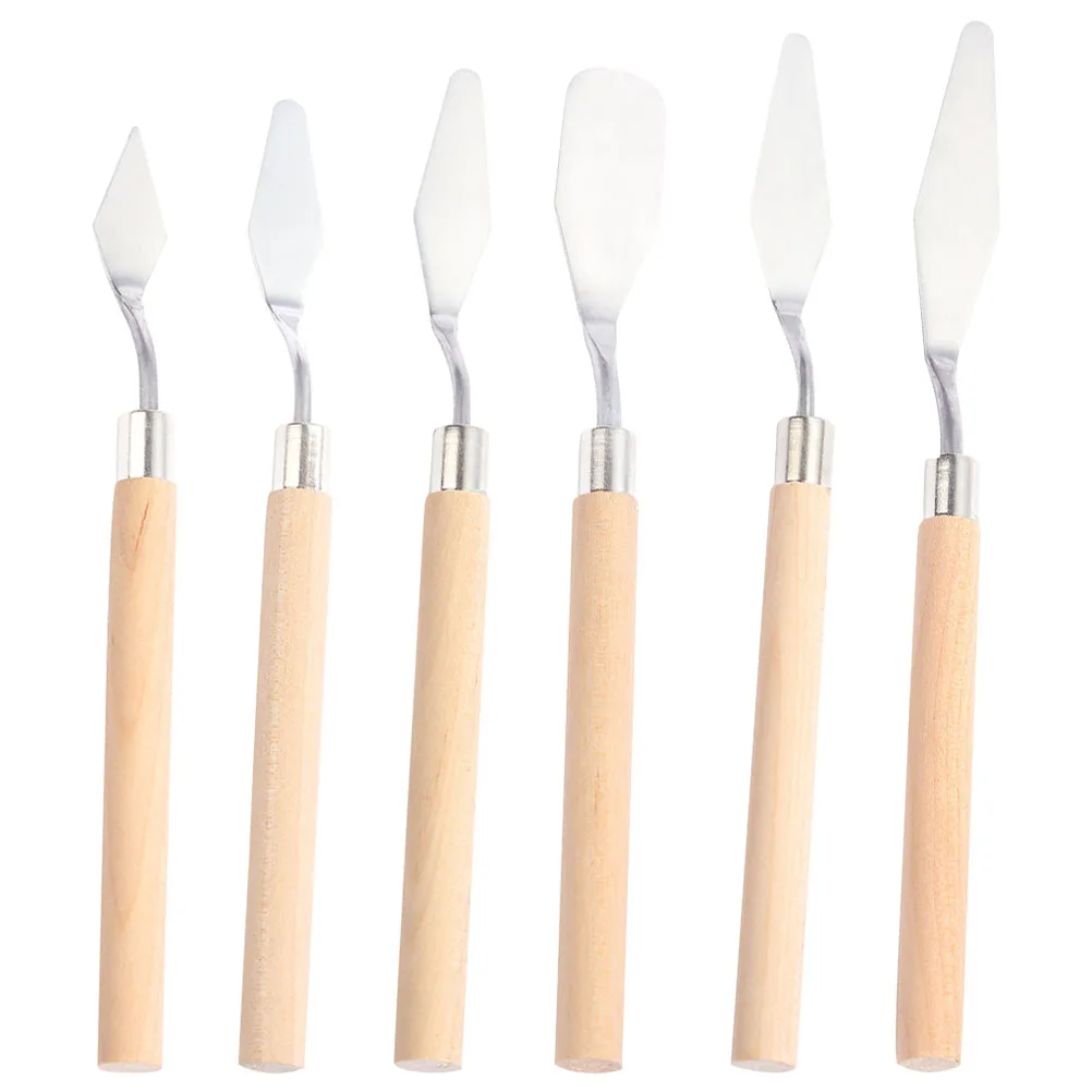 

6pcs Oil Painting Knife Set Wooden Stainless Steel Scrapers Spatulas Tools Canvas Acrylic Paint Smoothing Mixing Painting