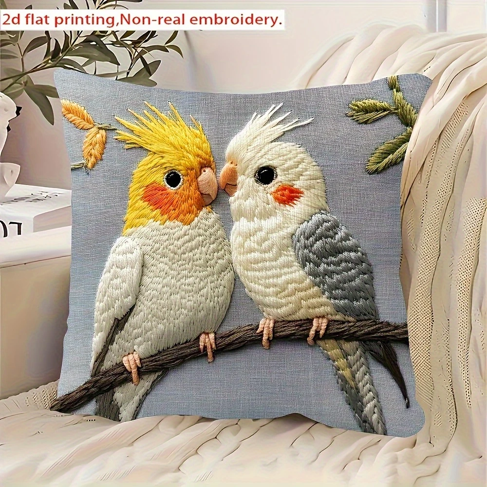 2D flat- Romantic Couple Cockatiel Birds Throw Pillow Cover Cute Farmhouse Home Sofa Decor Cushion Case