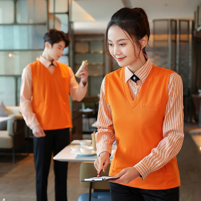 

Fast Food Restaurant Waiter Knitted Vest Men and WomenKFCWestern Restaurant Bar Internet Coffee Cake Clerk Work Clothes