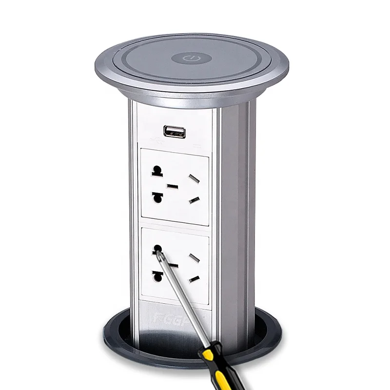 Electrical White Motorized Pop up Socket Intelligent Automatic Kitchen  Pop up Outlet with USB Charger Port
