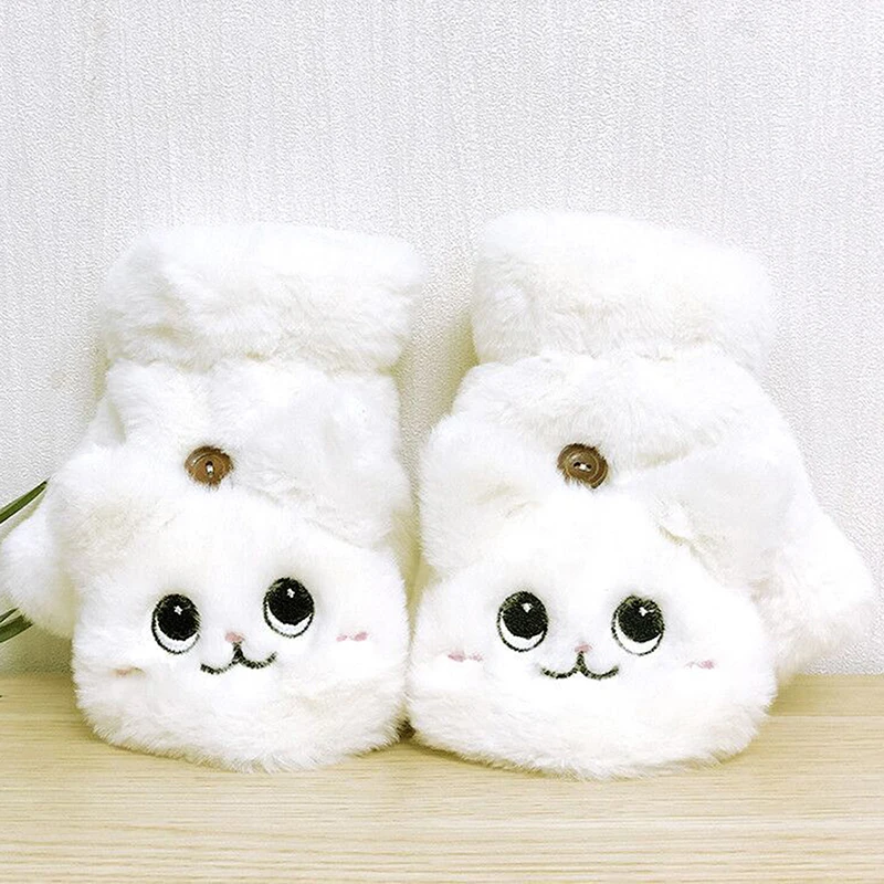 Cute Rabbit Fur Knit Mittens Plush fingerless Gloves Flip Half Finger Driving Glove Winter Soft Warm Thick Gloves for Women Girl