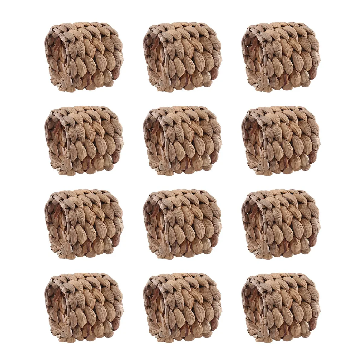 Water Hyacinth Napkin Rings Set of 12, Hand-Woven Farmhouse Napkin Rings, Rustic Napkin Rings for Birthday Party