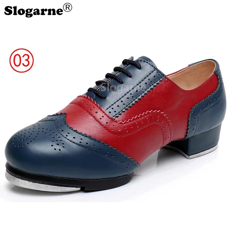 2026 New Cow Leather Tap Shoes Men Soft Leather Tap Dance Shoes Man Retro 3CM Heel Stage Footwear Male High Quality Dancing Wear
