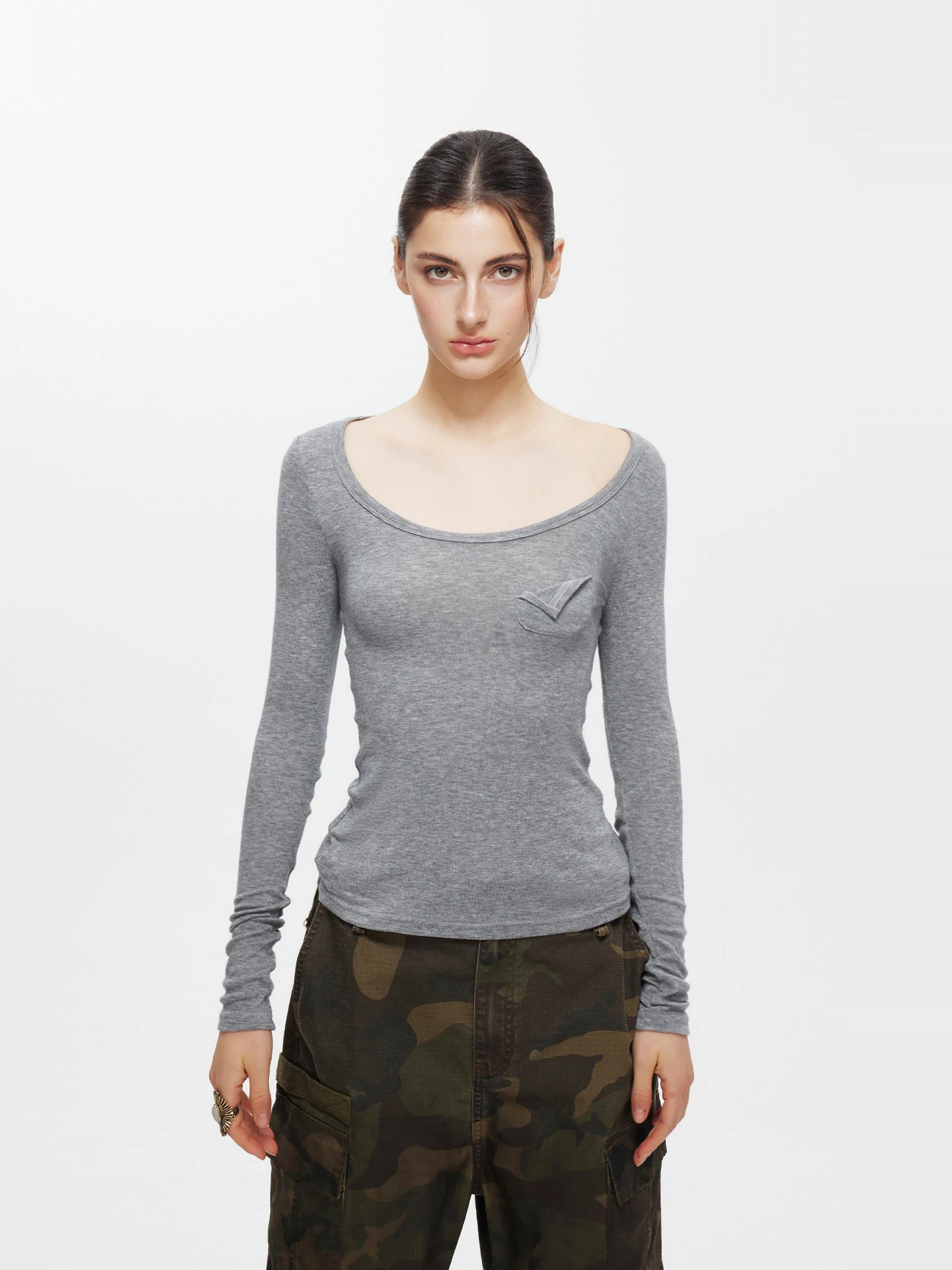 

Skin-Friendly ey Air-Linen Long-Sve T-irt Women's Slim-Fit Base irt Casual Sle Pure Color Rigid Structure Sweat-Wi...