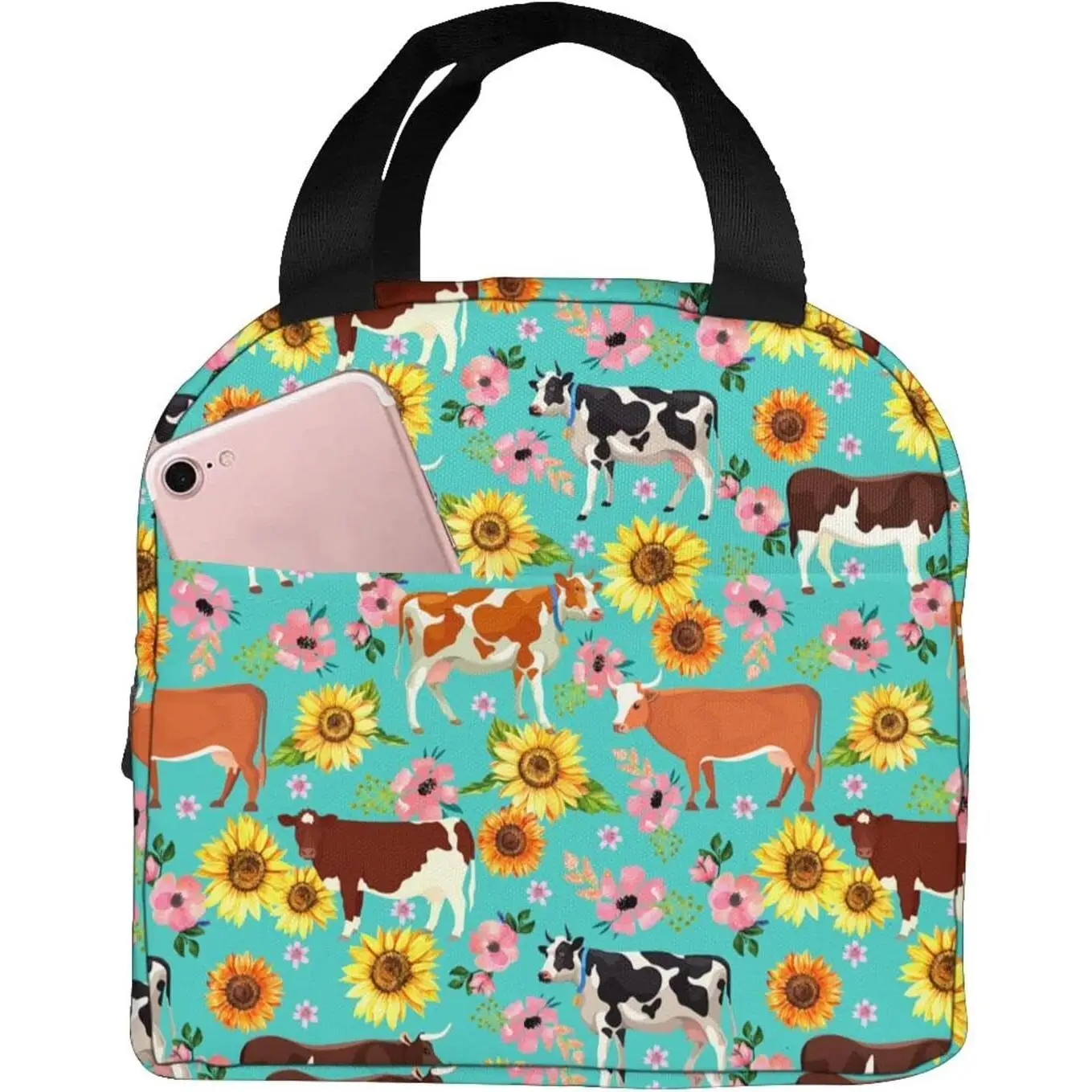 

Lunch Box For Insulated Lunch Bag Cow Sunflower Flower Box Mens Womens Lunch Bags For Work Cooler Tote Keep Fresh and Warm