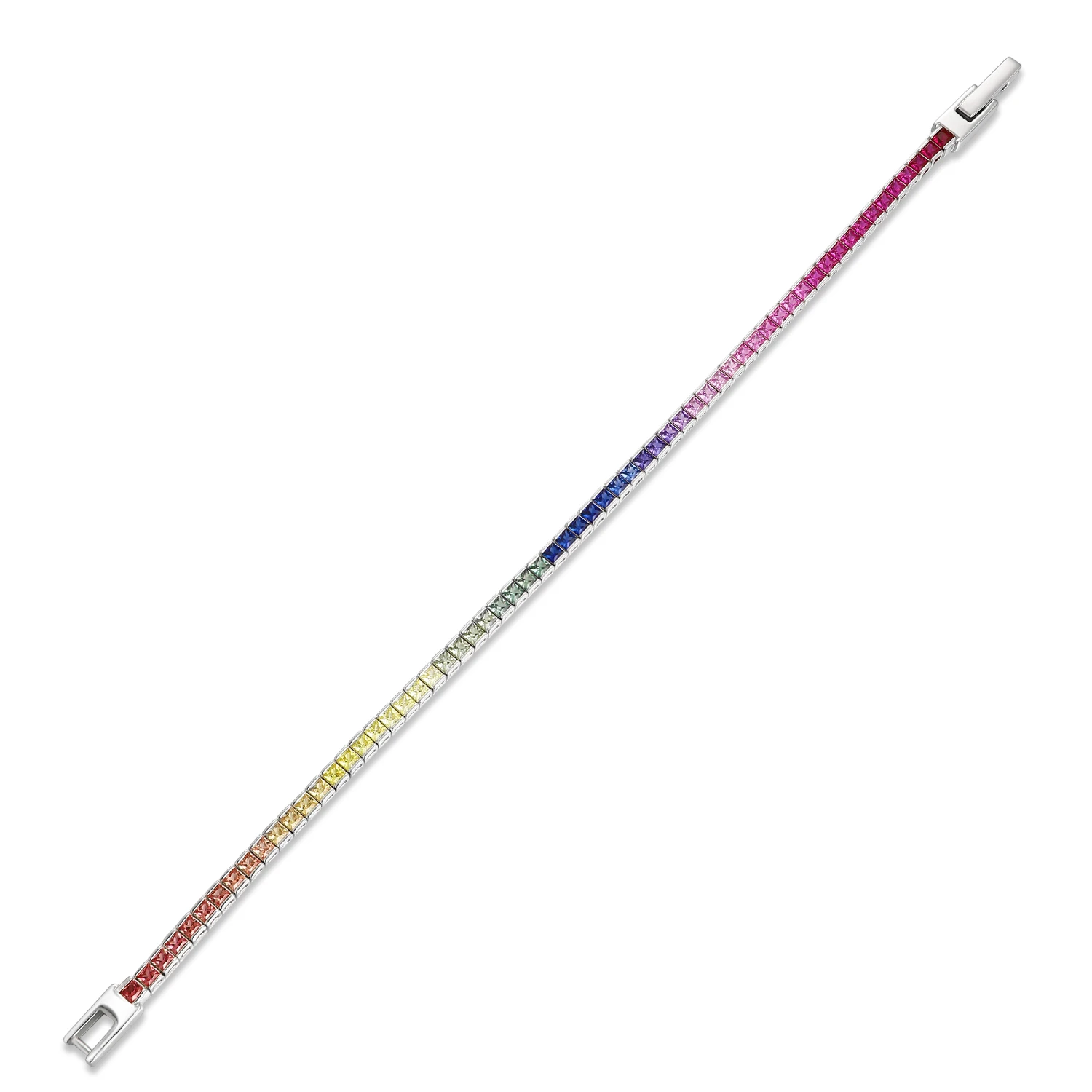 Fancy Tennis Bracelets Silver Gradient Rainbow Color Princess Cut Lab Grown Gemstone 2*2mm Unisex Jewelry Fashion Accessories