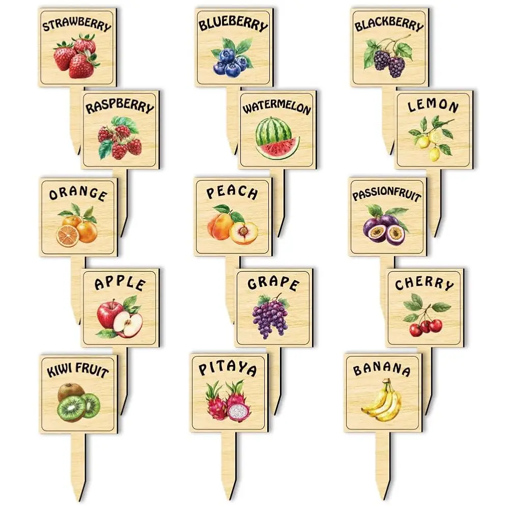 

15 деревянных этикеток для растений, водонепроницаемые садовые маркеры в форме Т с фруктовыми тематиками и названиями фруктов для использования в помещении и на улице