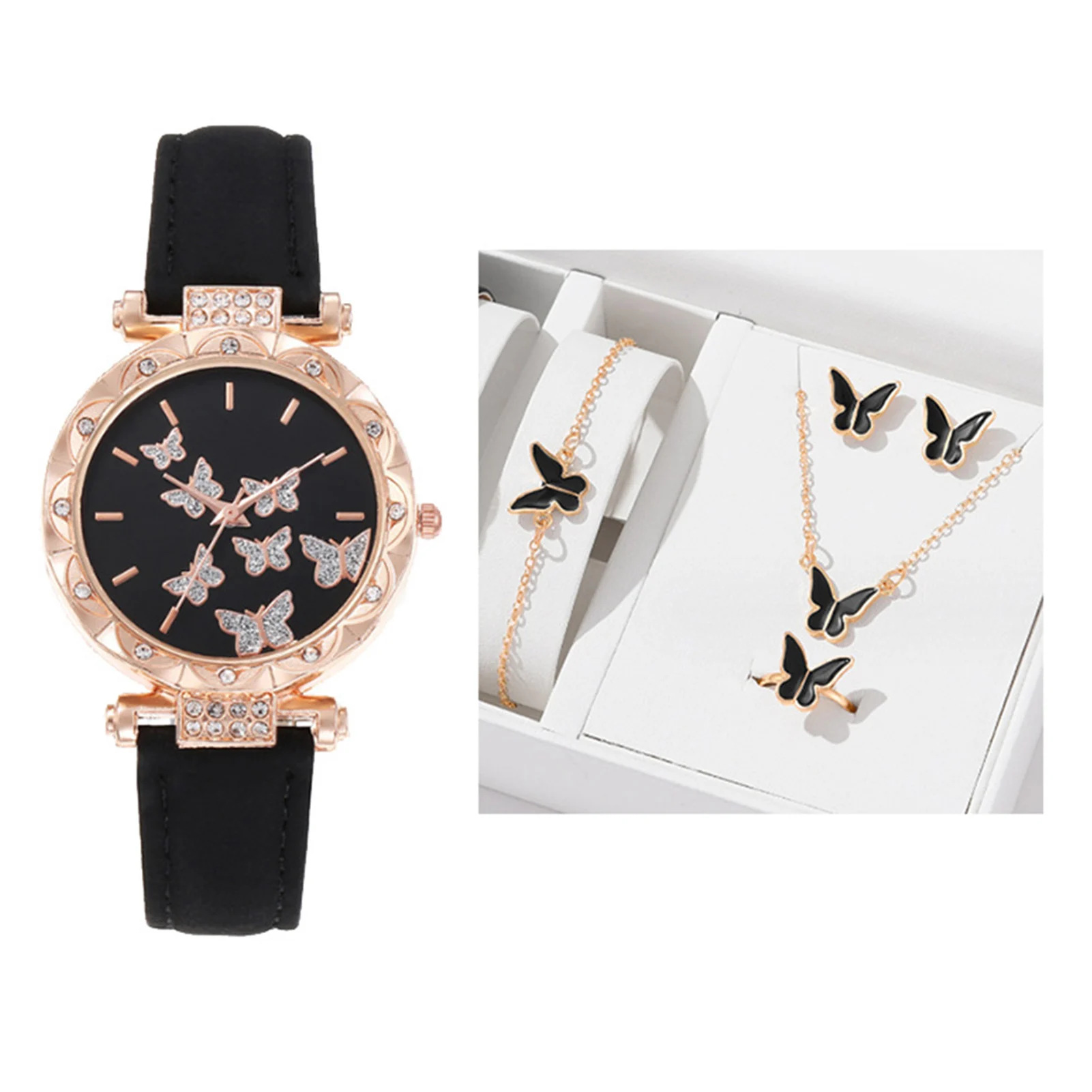 

Women's Luxurious Watch Set Butterfly Shape Jewelry and Watch Gift Supplies for Business Meeting Dating