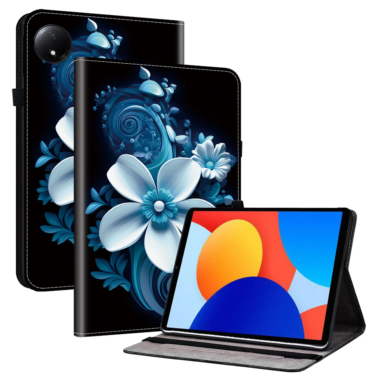 For Xiaomi Redmi Pad SE 4G 8.7 inch Leather Case Pattern Printed Stand Tablet Cover with Card Slots - Black Orchid