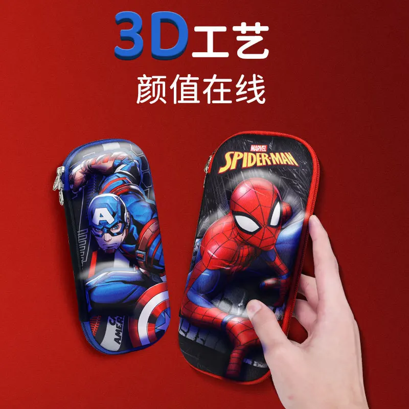 Marvel Cartoon Spider-Man Pencil Case Cool Iron Man 3D Stereoscopic High-capacity Waterproof Dirt Resistant School Supplies Gift