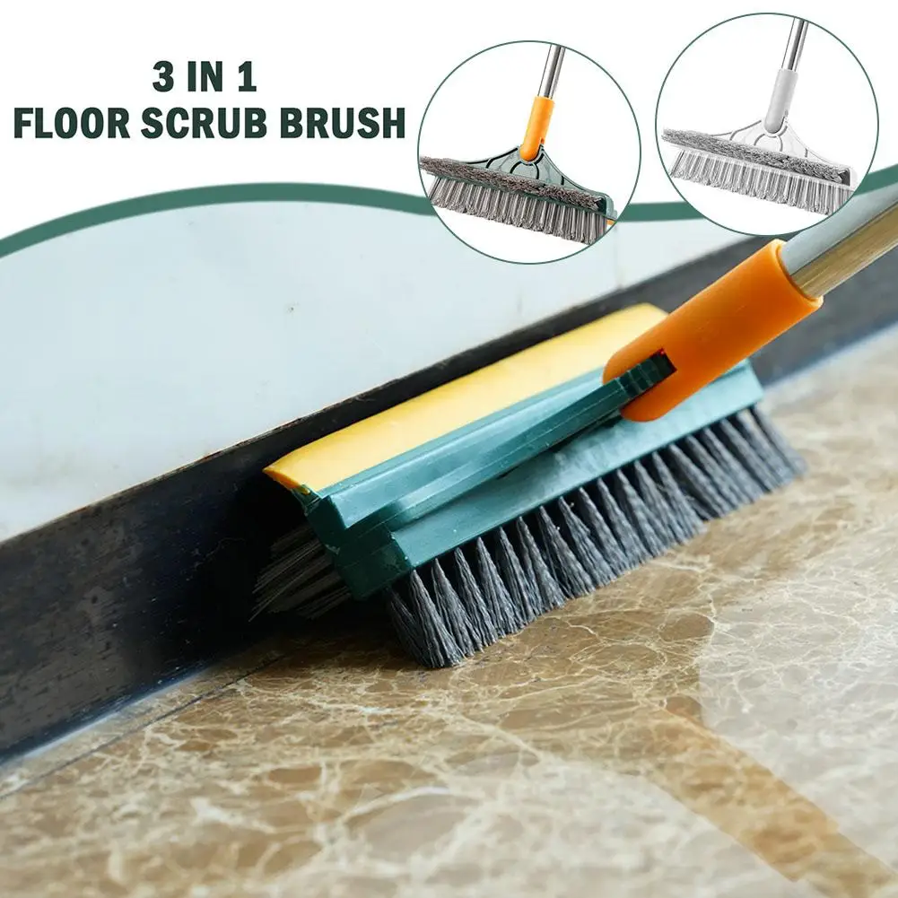 3 In 1 Floor Scrub Brush Rotating Brush Long Handle Windows Stiff Bristle Broom Mop For Bathroom Kitchen Floor Crevice Cleaning