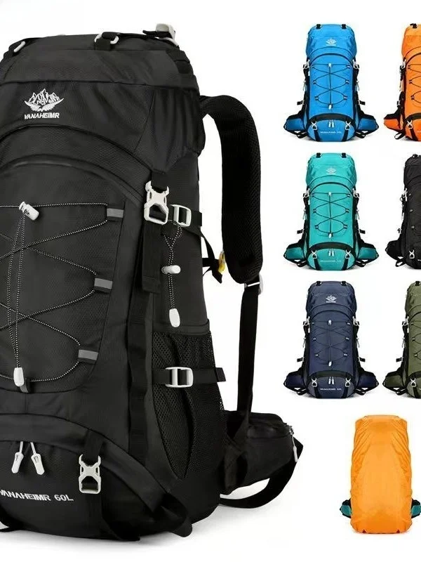 unisex-large-capacity-outdoor-camping-hiking-backpack-60l-soft-back-system-water-bottle-holder-drawstring-closure-nylon-material
