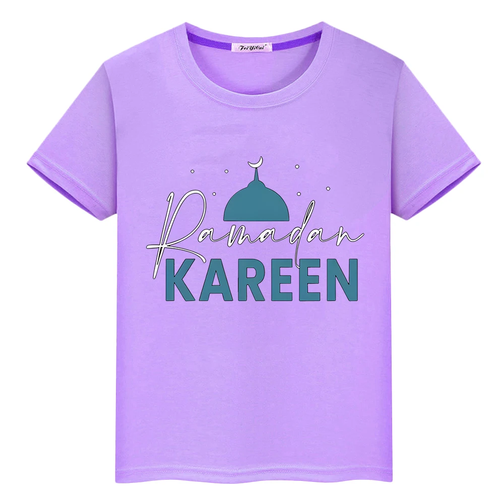 Camiseta con estampado de Ramadán feliz para niños y niñas, camisa de Eid Ramadan Mubarak, traje musulmán islámico corto de anime de verano, Tops, regalo de vacaciones