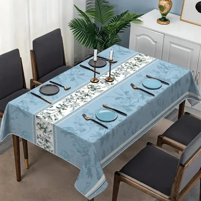 1pc Flower Print Tablecloth & Coffee Table Cover - Blue and White Plant Pattern Rectangular Tablecloth