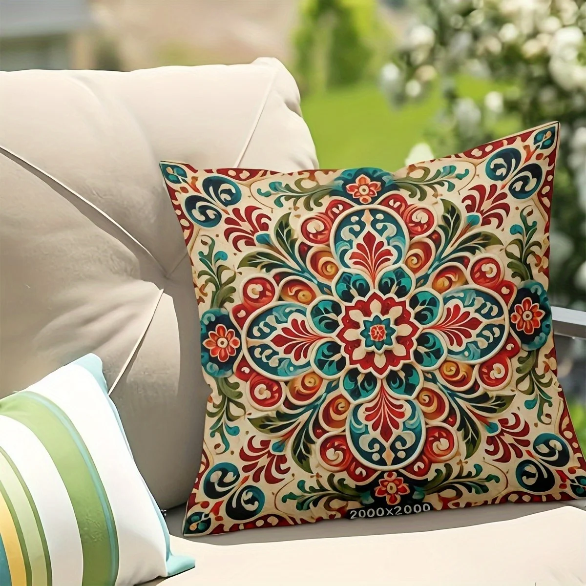 Juego  4 Fundas  Almohada  Tela Suave Estilo Bohemio, Incluye un Juego  4 Fundas  Cojín que Min 45.72 cm por 45.72 c