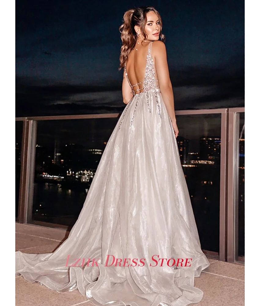 Robe de soirée de luxe personnalisée, paillettes, cristal, bretelles Spaghetti, ligne a, Organza, haute qualité, sans manches, robes d'occasion spéciale