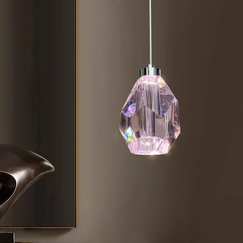 Individual Pink Crystal Chandelier Lighting Sleek Design Home Decoration Small Hanging Lamp for Bedside Dining Room Table