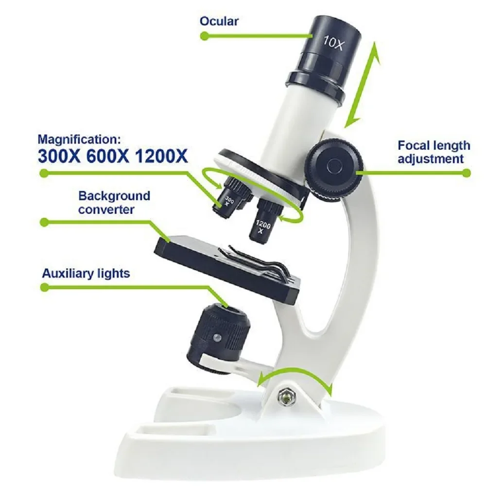 Kit de microscópio infantil led300x600x1200x, casa, escola, ciências, educação, brinquedo, presentes, exploração de biologia ao ar livre para meninos e meninas