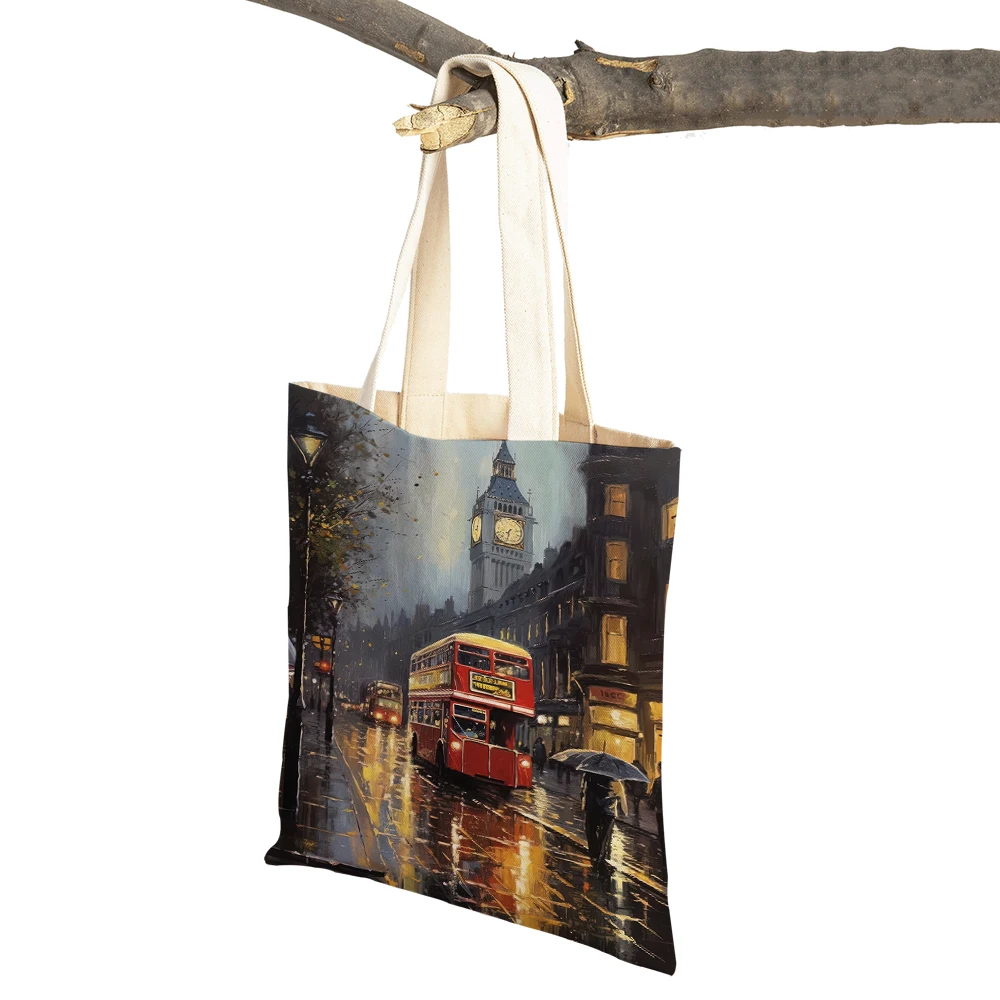 London Istanbul Paris France New York Sydney Women Shopping Bags Casual Canvas Handbag Art Decor Vintage Shopper Bag Lady Tote