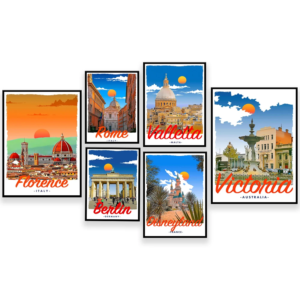 Valletta, Malta, Germany, London, England, Florence, Thailand, Iceland, Islands, France, Canada Rocky Mountains travel poster
