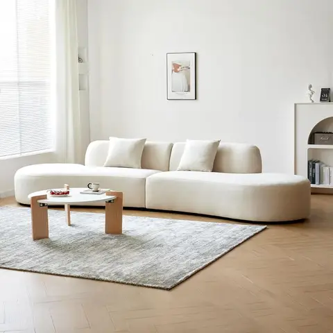 132" Curved Sofa with Throw Pillows, 6 Seater Luxury Velvet Couch with Half Moon Design and High-Density Foam,, Customized