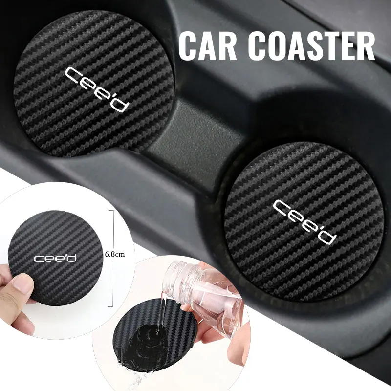 2Pcs Car Coasters Water Cup Holder Pads Anti Slip Accessories For KIA Ceed ED 2006 2007 2008 2009 2010 2011 2012