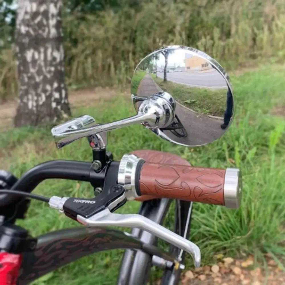 Retro Round Motorcycle Rearview Mirror Bend Rod Silver Reflector Convex Handle Bar End Mirrors Universal