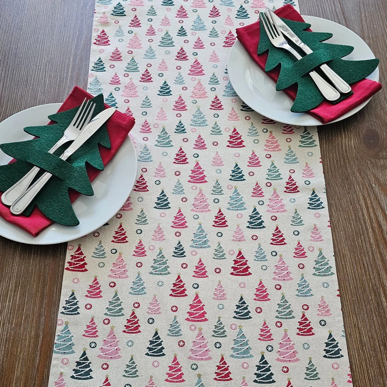 Weihnachts-Tischläufer: Weihnachtsbaumwald aus Onsburg-Baumwolle, handgefertigt, festlich unterhaltsam, saisonale Feiertagsdekoration