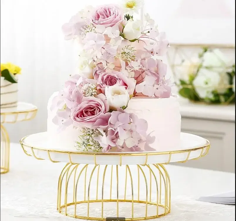 

European Iron Ceramic Cake Tray Round Household Pastry Plate Dessert Table Display Art Home Decoration Accessories