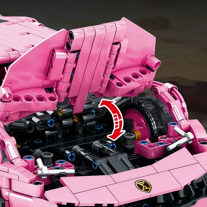 1296 + Uds. Coche de carreras técnico Lamborghinied rosa, modelo de bloques de construcción, vehículo urbano deportivo, ladrillos para montar, juguete para niños y adultos, Gif