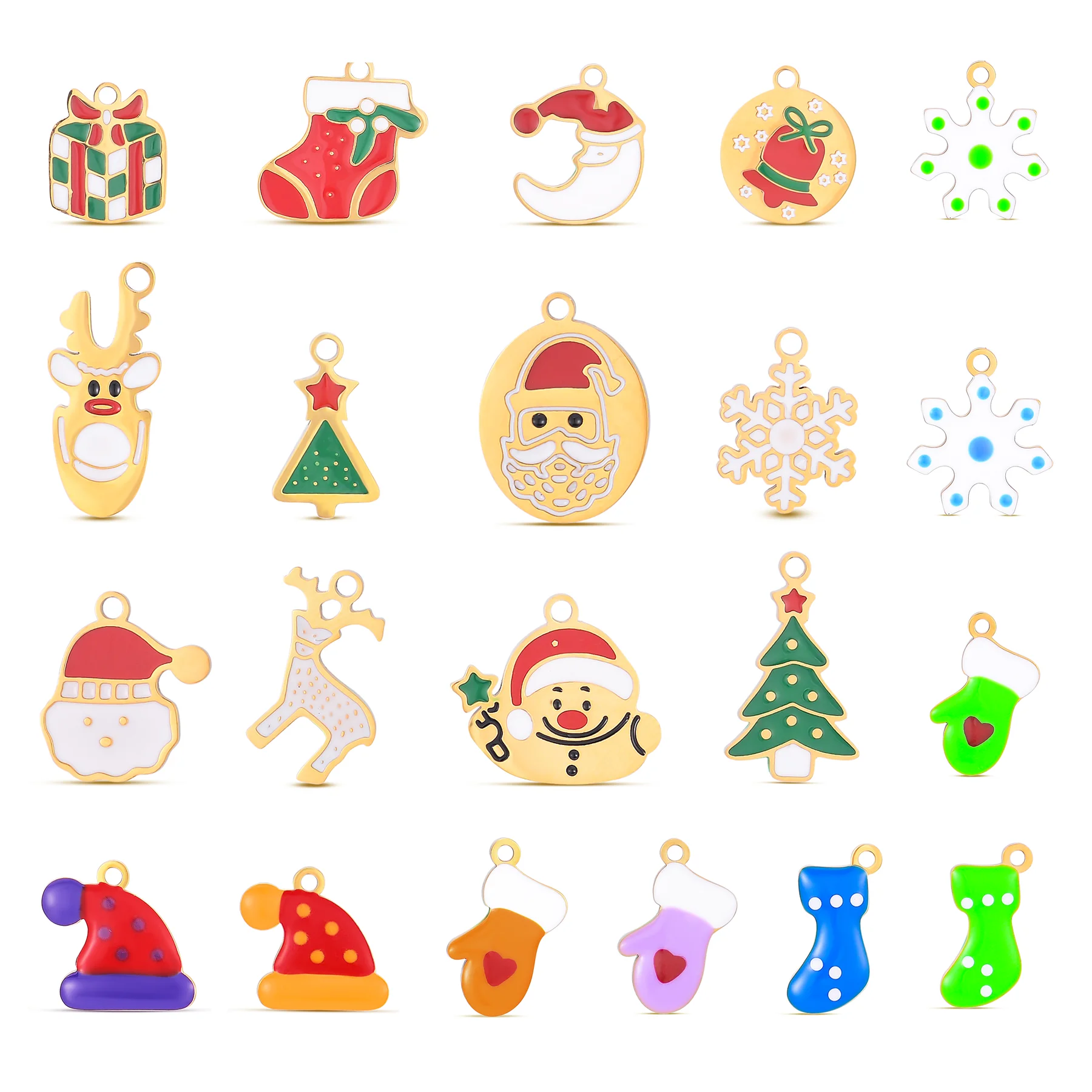 

6Pcs/lot Christmas Style Tree Santa Snowflakes Gloves Socks Boots Charms Stainless Steel Pendant DIY Bracelet Necklace