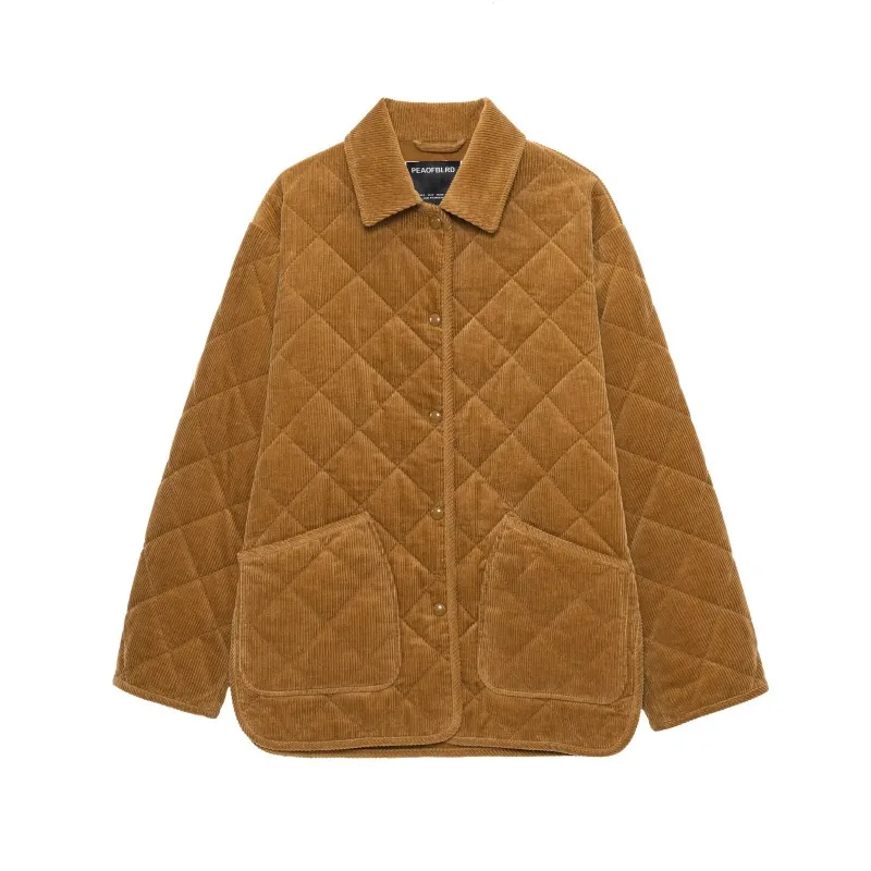 Elegant Women's Jackets Y2K Vintage Top Lady Woman Classic Corduroy Cotton Long Sleeve Coats Casual Bomber Jacket Black