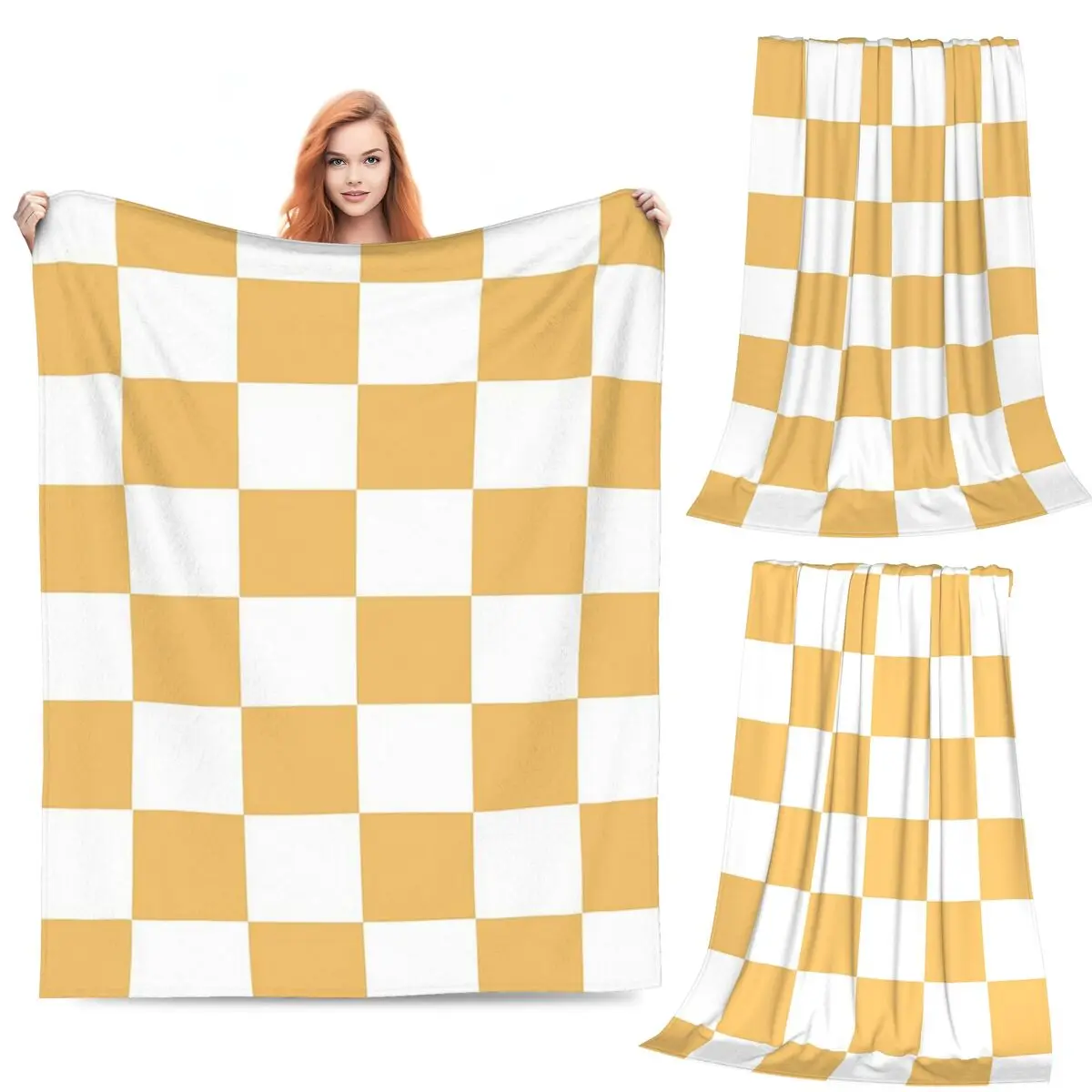 

Золотое и белое одеяло с шахматным узором, флисовое одеяло для дивана, теплое одеяло для дома, спальни, уличные пледы, покрывало, одеяло