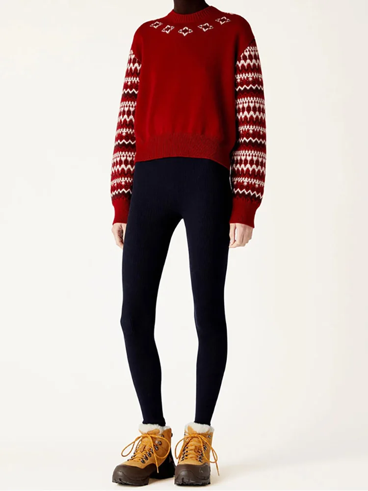 Korean red long-sleeved crewneck senior sense all-match cashmere sweater knitted pullover sweater for women