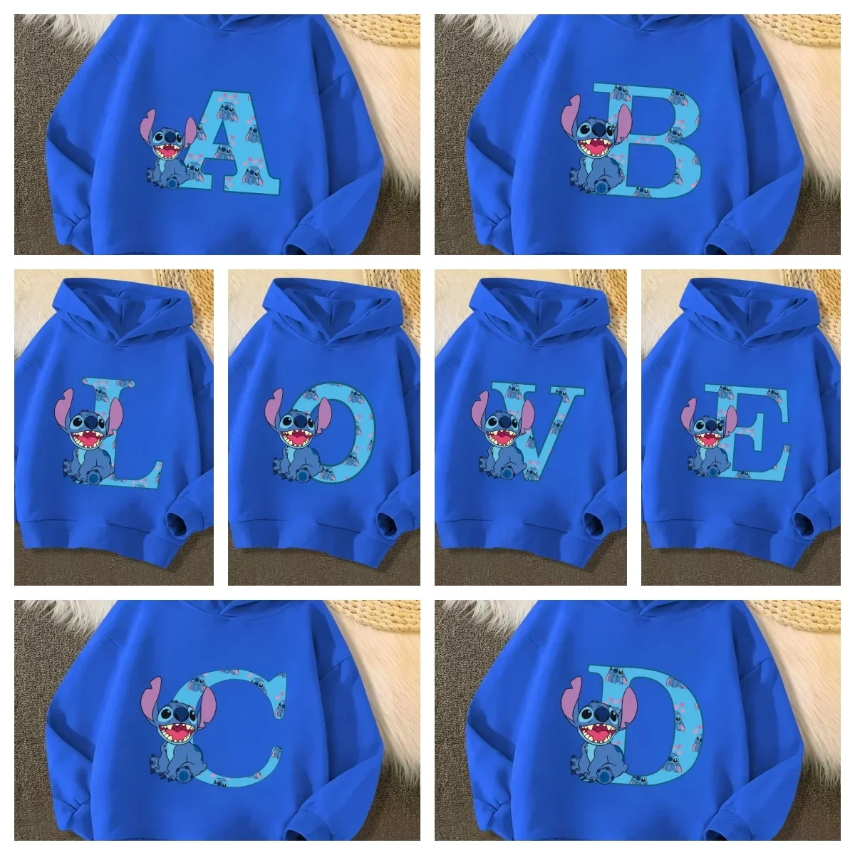 Sudadera Kawaii con Letras del Alfabeto Inglés A-Z de Lilo & Stitch, Ropa Casual para Niños y Niñas con Diseño de Anime y Manga