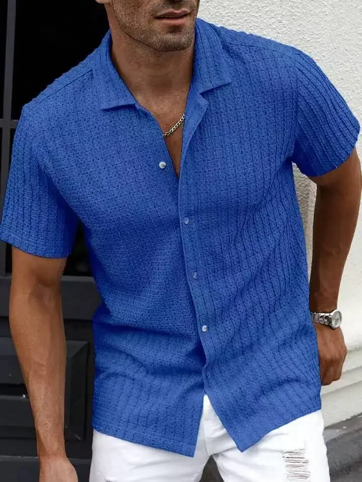 

Men's Breathable Hollow Shirt Summer Men's Casual Knitted Shirt, Short Sleeved Shirt Short Sleeved Top