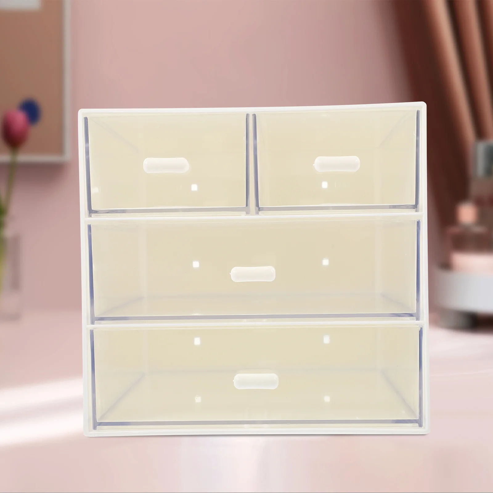 

Transparent 3-Tier Jewelry Storage Case Drawer Design Durable Cosmetics Organizer Desktop Organizer Household Storage Container