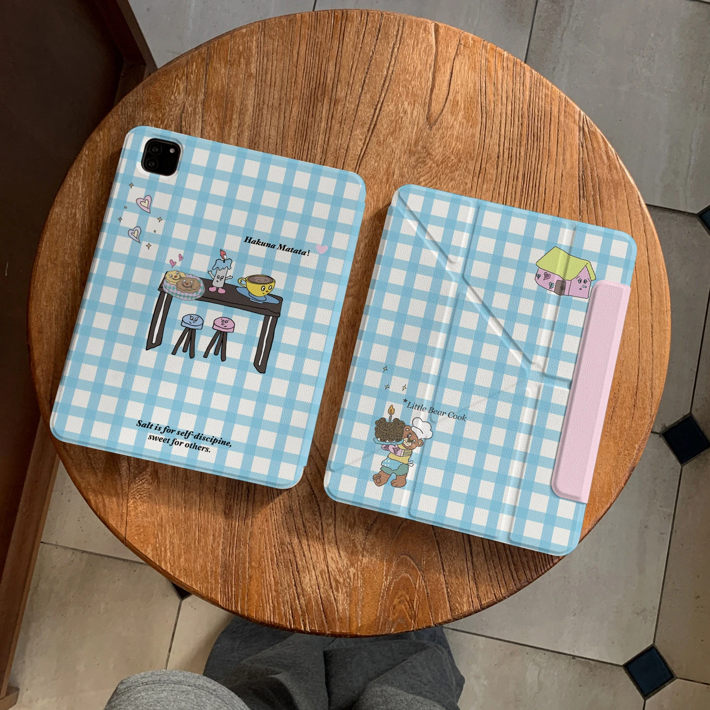 Blue Plaid Star Cherry Cover For Magnetic Split iPad Pro 13 11th M5 M4 12.9 A16 10 8 7 9th 10th Air 11 M2 M3 Mini Tablet Case